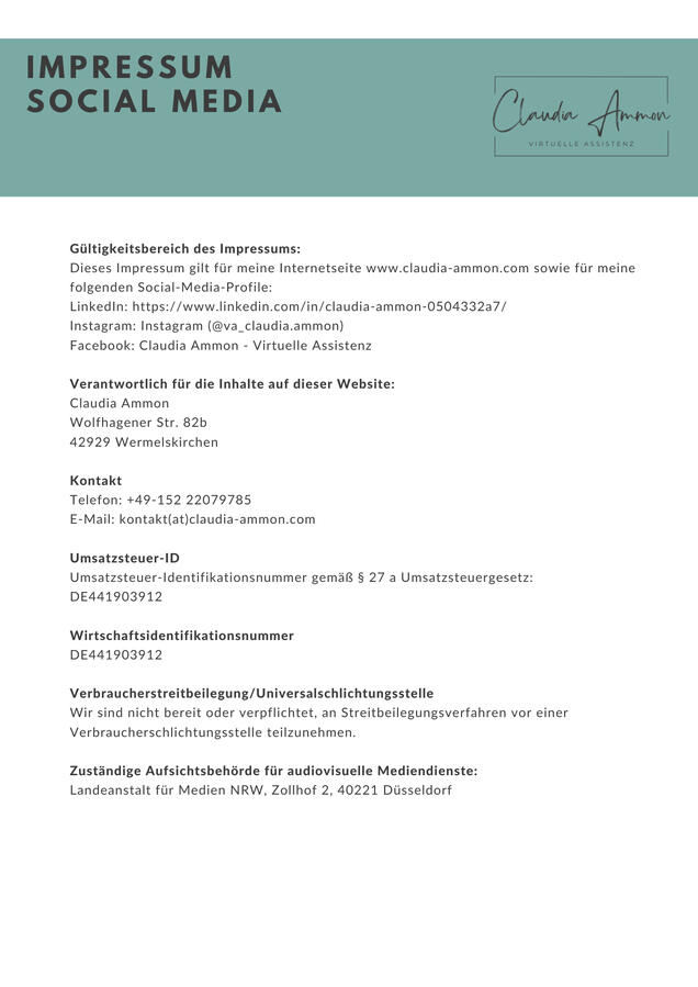 Impressum Social Media